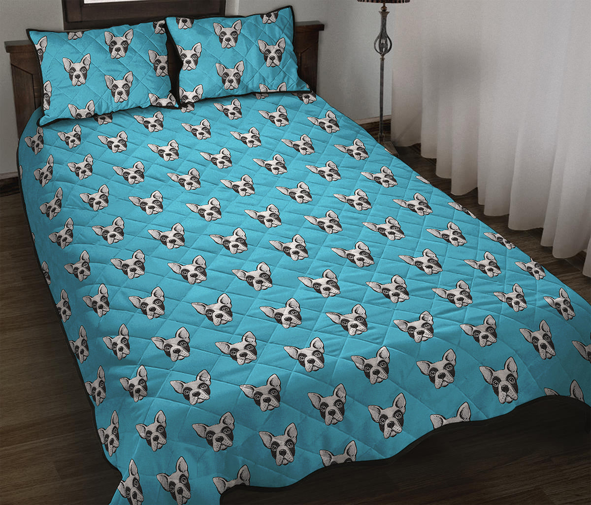 French Bulldog Faces Pattern Print Quilt Bed Set