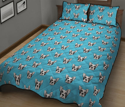 French Bulldog Faces Pattern Print Quilt Bed Set