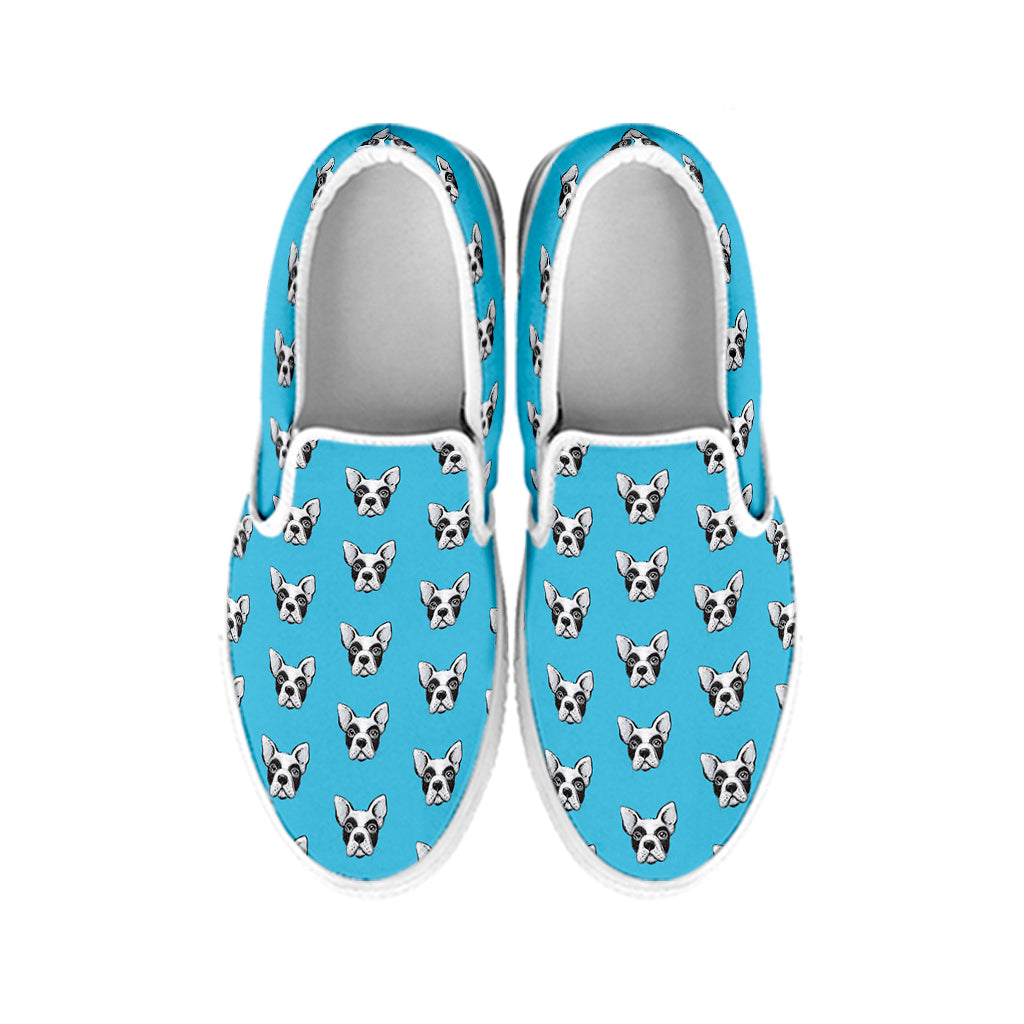 French Bulldog Faces Pattern Print White Slip On Shoes