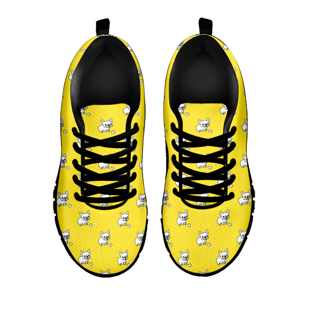 French Bulldog Puppy With Baseball Print Black Sneakers