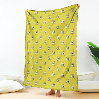 French Bulldog Puppy With Baseball Print Blanket