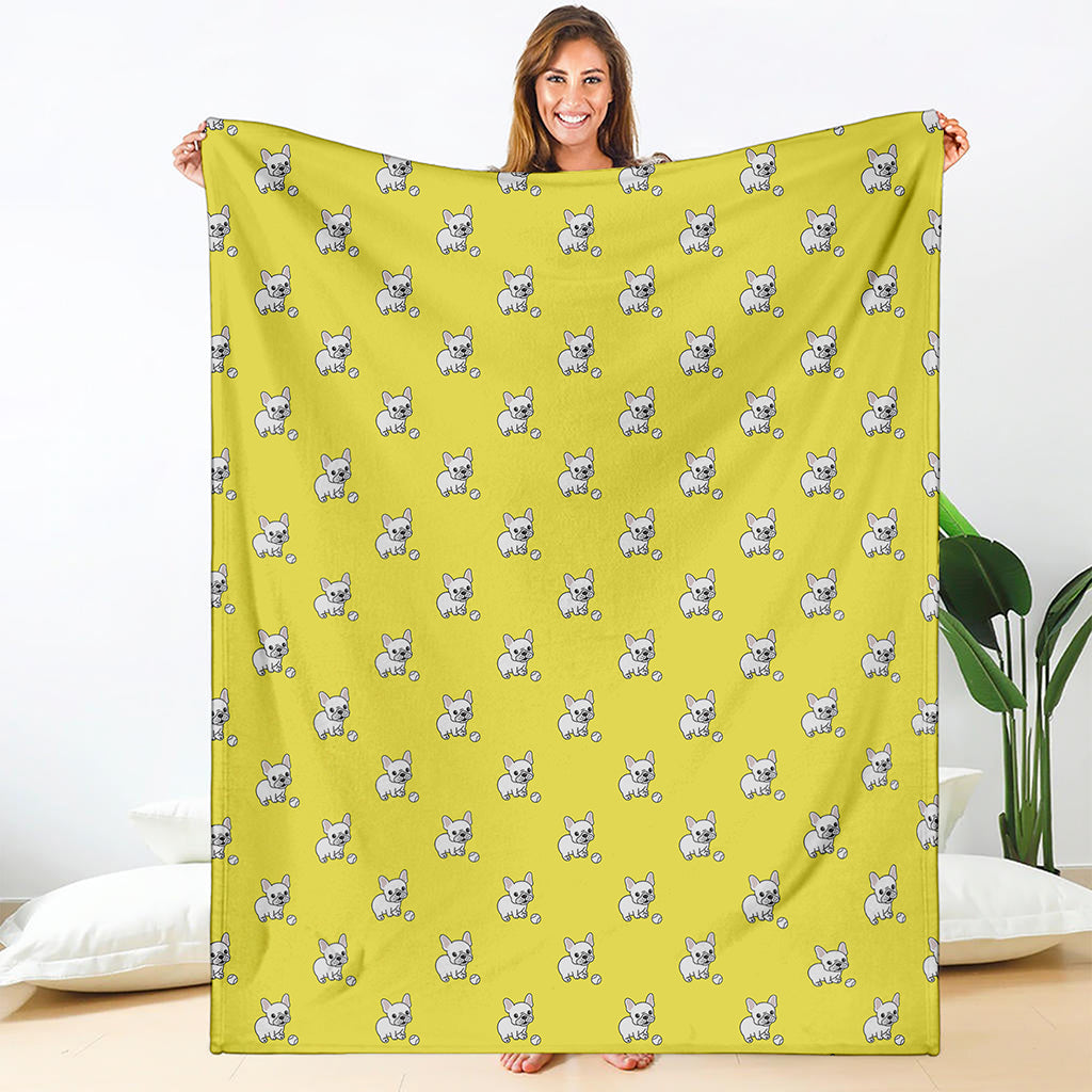 French Bulldog Puppy With Baseball Print Blanket