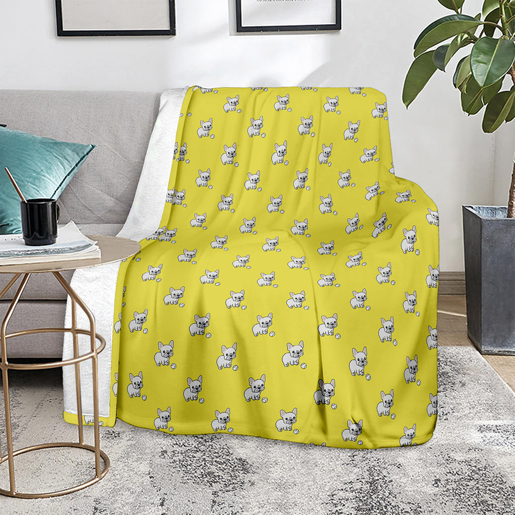 French Bulldog Puppy With Baseball Print Blanket