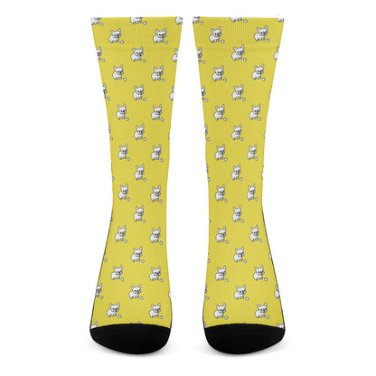 French Bulldog Puppy With Baseball Print Crew Socks