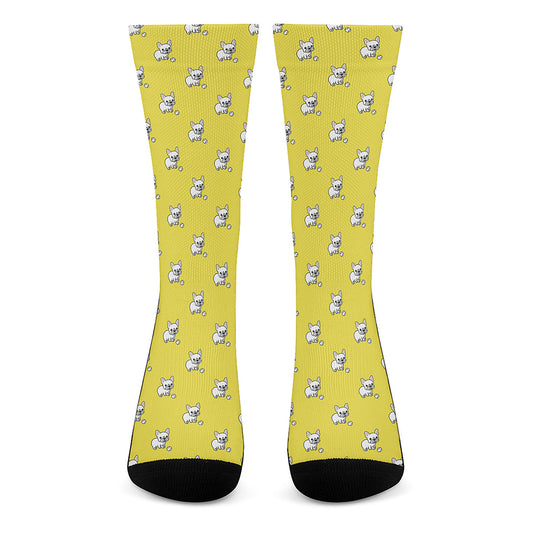 French Bulldog Puppy With Baseball Print Crew Socks