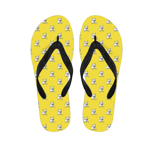 French Bulldog Puppy With Baseball Print Flip Flops
