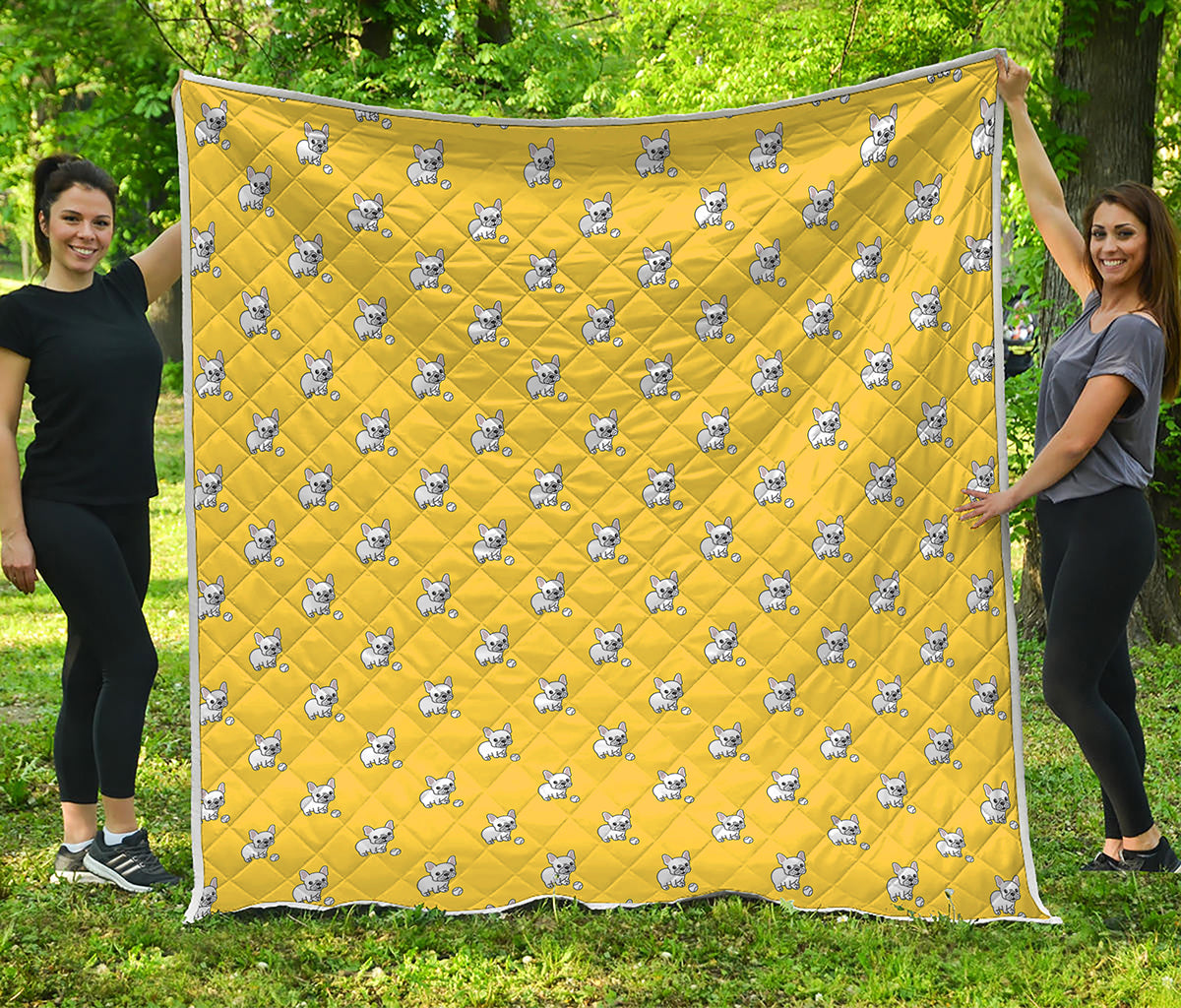French Bulldog Puppy With Baseball Print Quilt