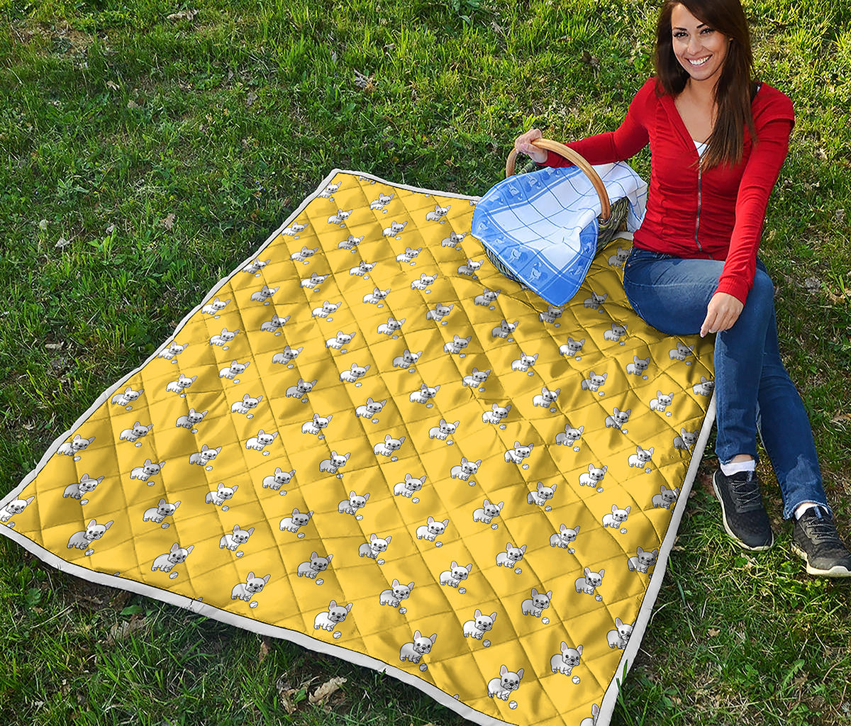 French Bulldog Puppy With Baseball Print Quilt