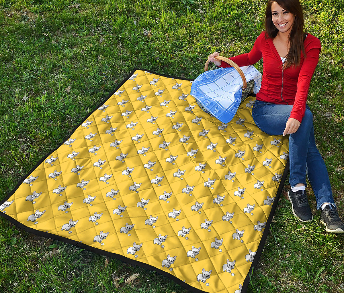 French Bulldog Puppy With Baseball Print Quilt