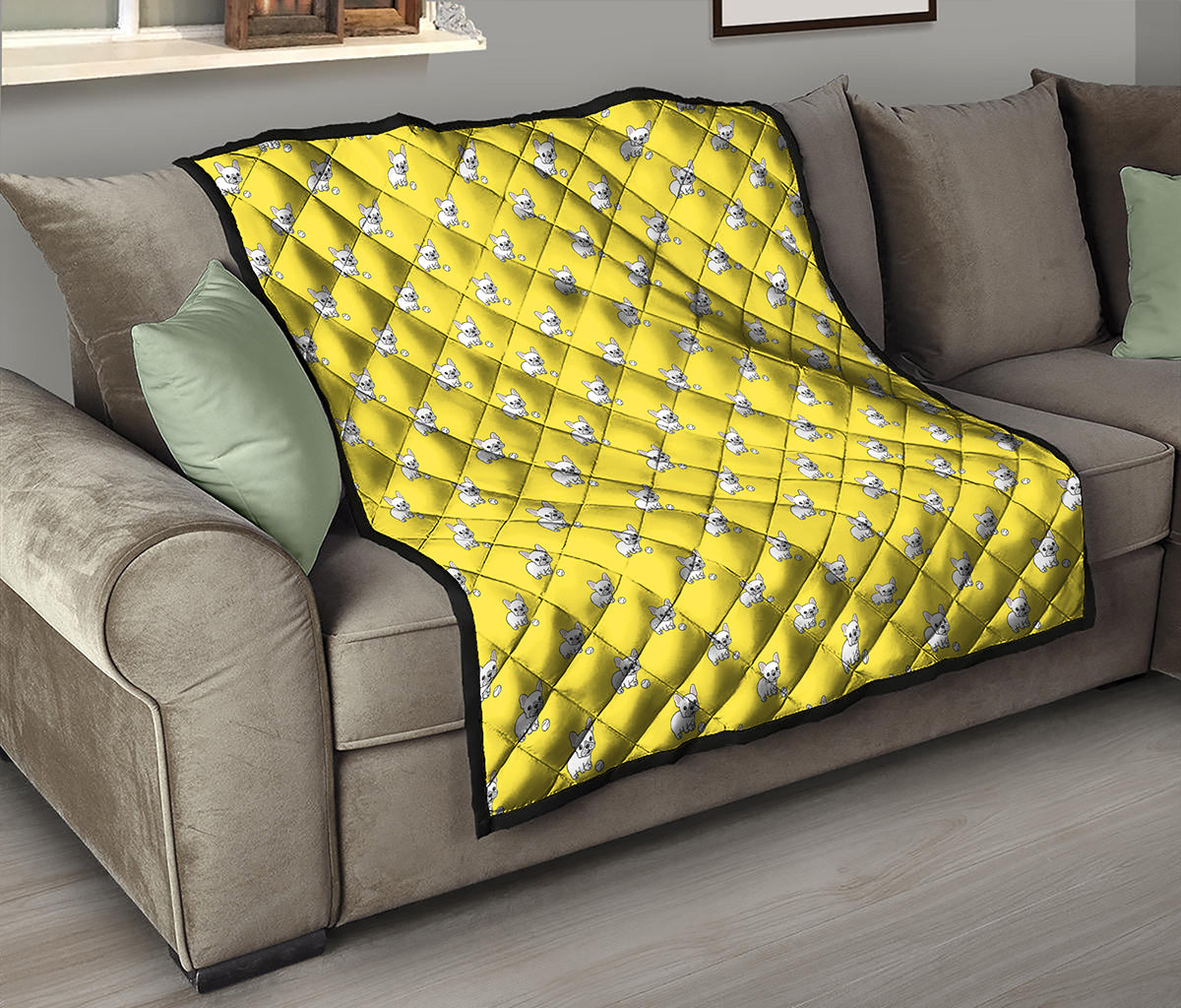 French Bulldog Puppy With Baseball Print Quilt