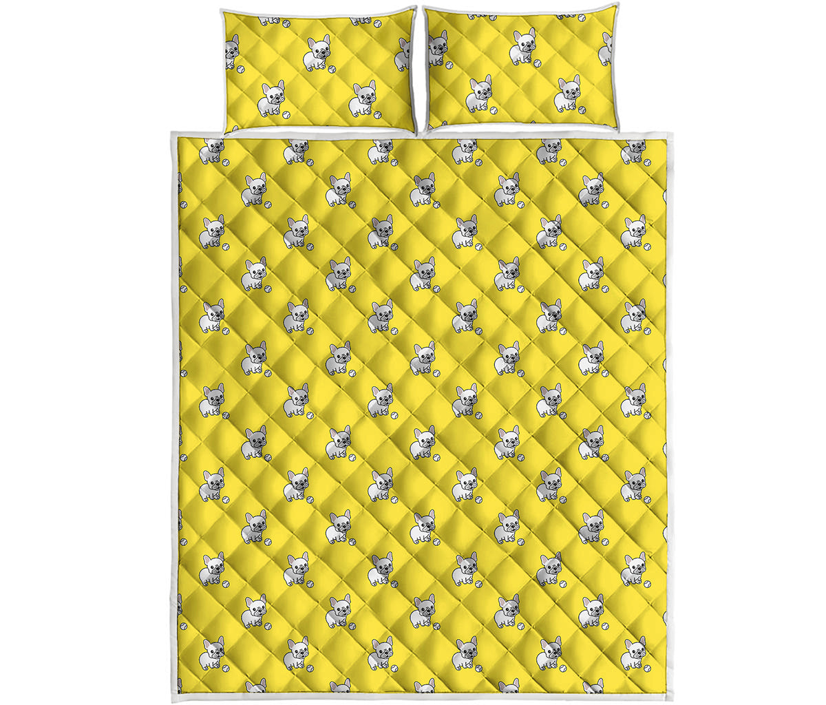 French Bulldog Puppy With Baseball Print Quilt Bed Set