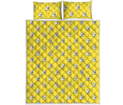 French Bulldog Puppy With Baseball Print Quilt Bed Set