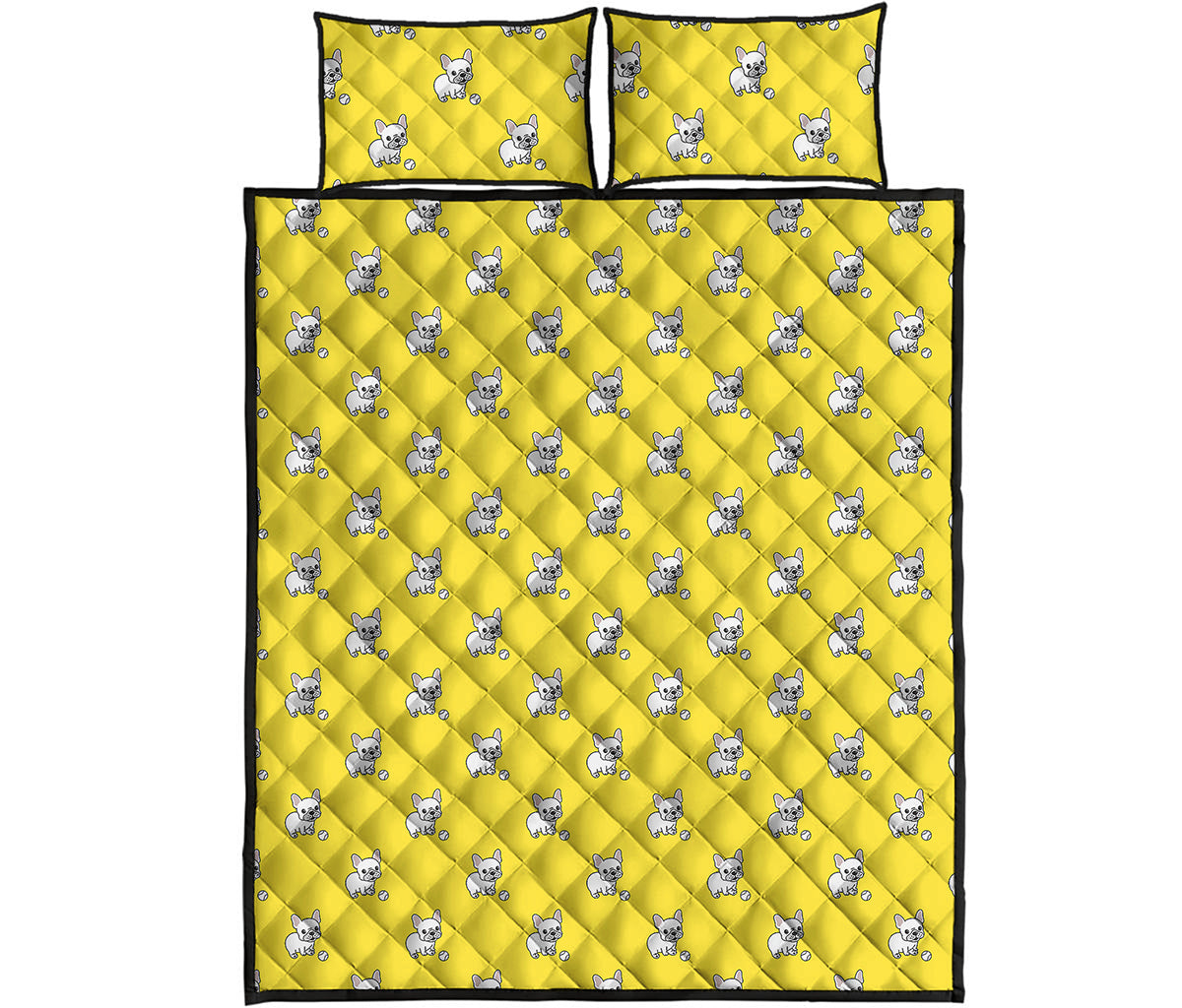French Bulldog Puppy With Baseball Print Quilt Bed Set