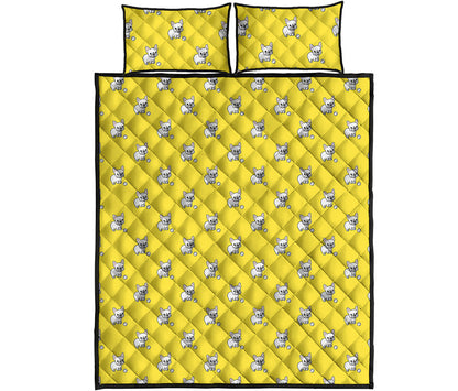 French Bulldog Puppy With Baseball Print Quilt Bed Set