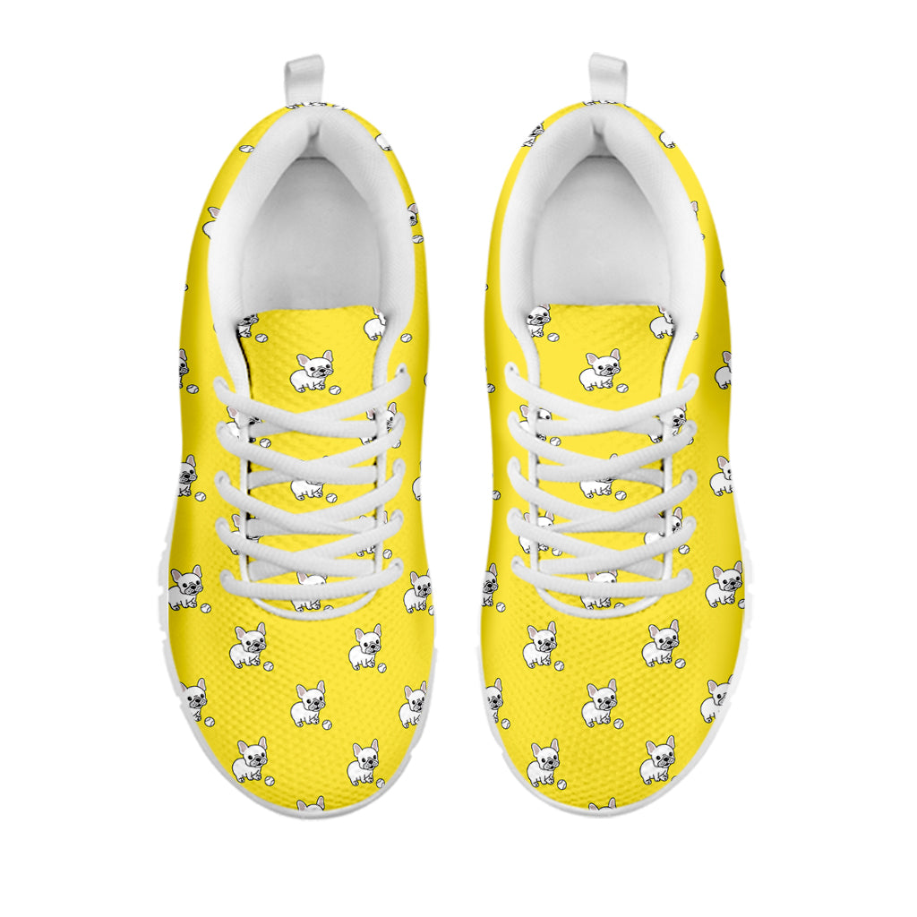 French Bulldog Puppy With Baseball Print White Sneakers