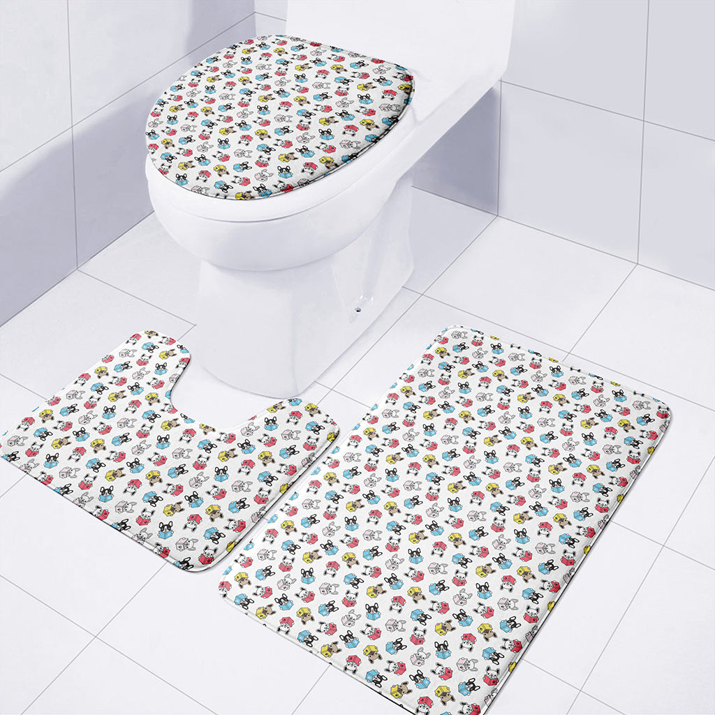 French Bulldog Reading Book Print 3 Piece Bath Mat Set