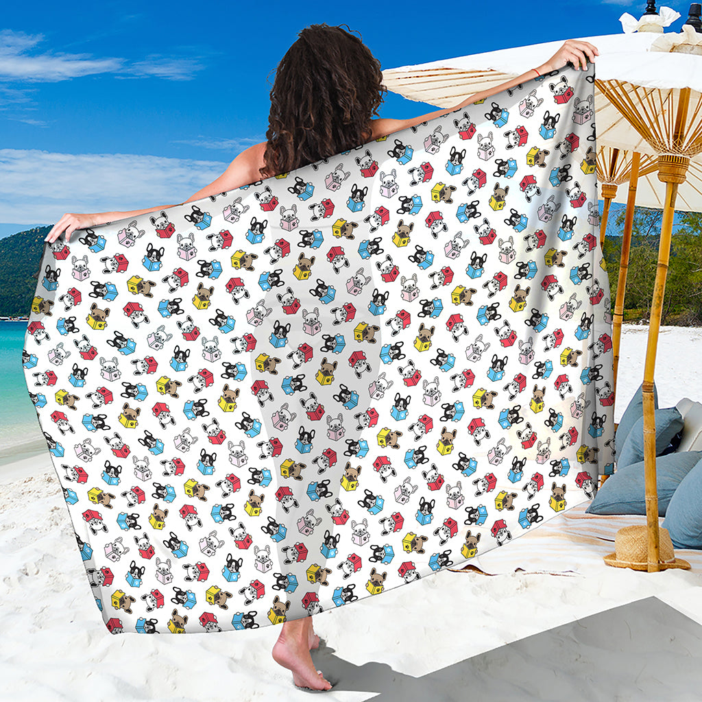 French Bulldog Reading Book Print Beach Sarong Wrap