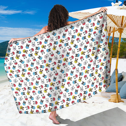 French Bulldog Reading Book Print Beach Sarong Wrap
