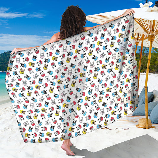 French Bulldog Reading Book Print Beach Sarong Wrap
