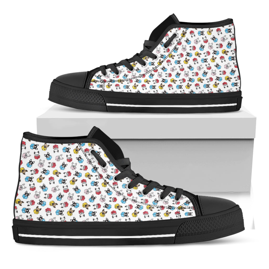 French Bulldog Reading Book Print Black High Top Shoes