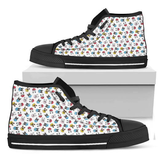 French Bulldog Reading Book Print Black High Top Shoes