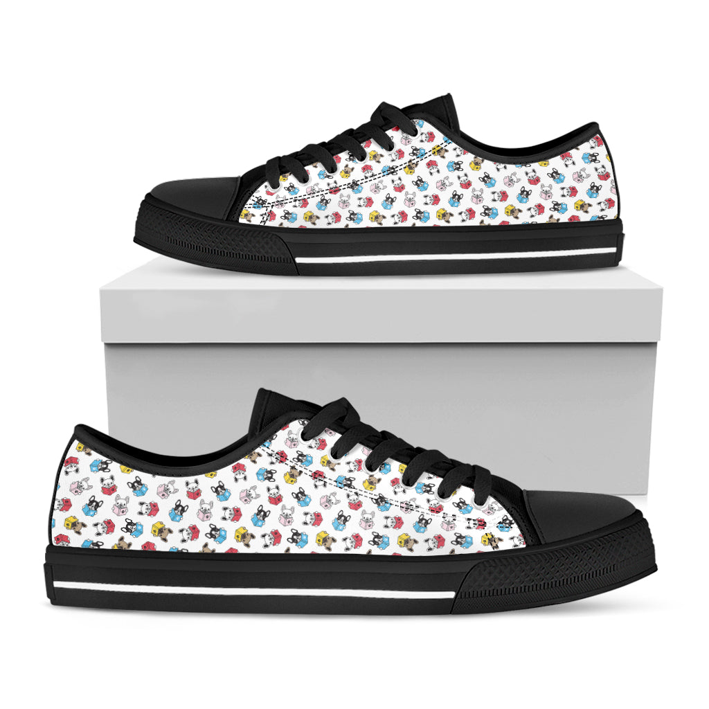 French Bulldog Reading Book Print Black Low Top Shoes