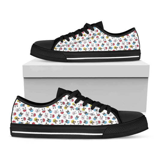 French Bulldog Reading Book Print Black Low Top Shoes