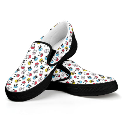 French Bulldog Reading Book Print Black Slip On Shoes
