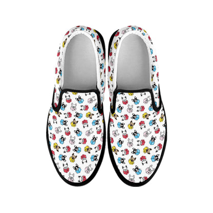French Bulldog Reading Book Print Black Slip On Shoes