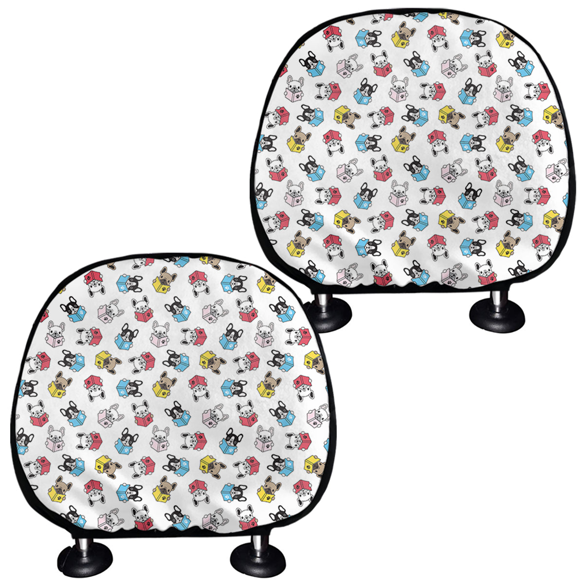 French Bulldog Reading Book Print Car Headrest Covers