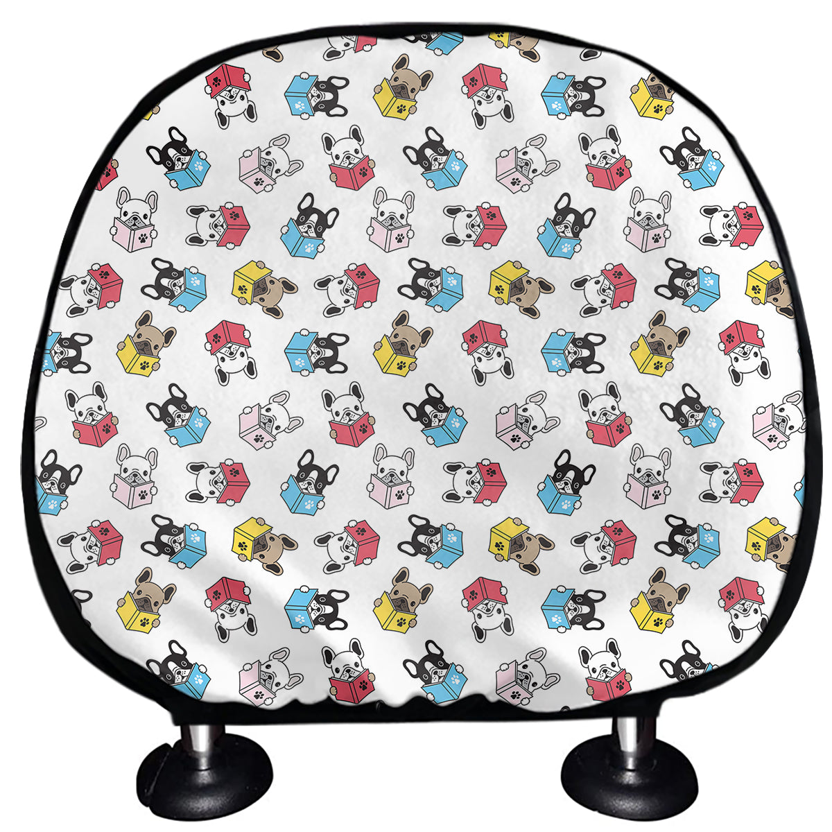 French Bulldog Reading Book Print Car Headrest Covers