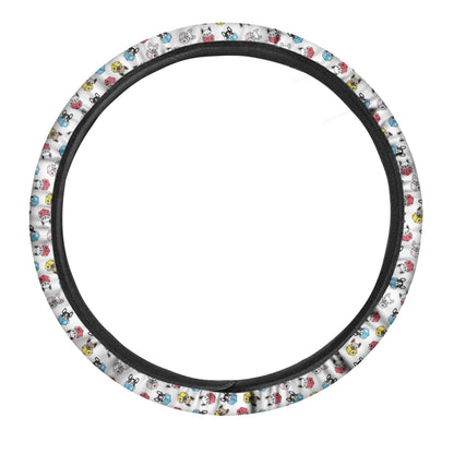 French Bulldog Reading Book Print Car Steering Wheel Cover