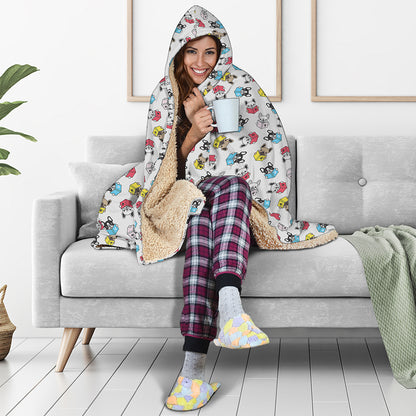 French Bulldog Reading Book Print Hooded Blanket