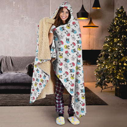 French Bulldog Reading Book Print Hooded Blanket
