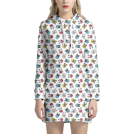 French Bulldog Reading Book Print Hoodie Dress