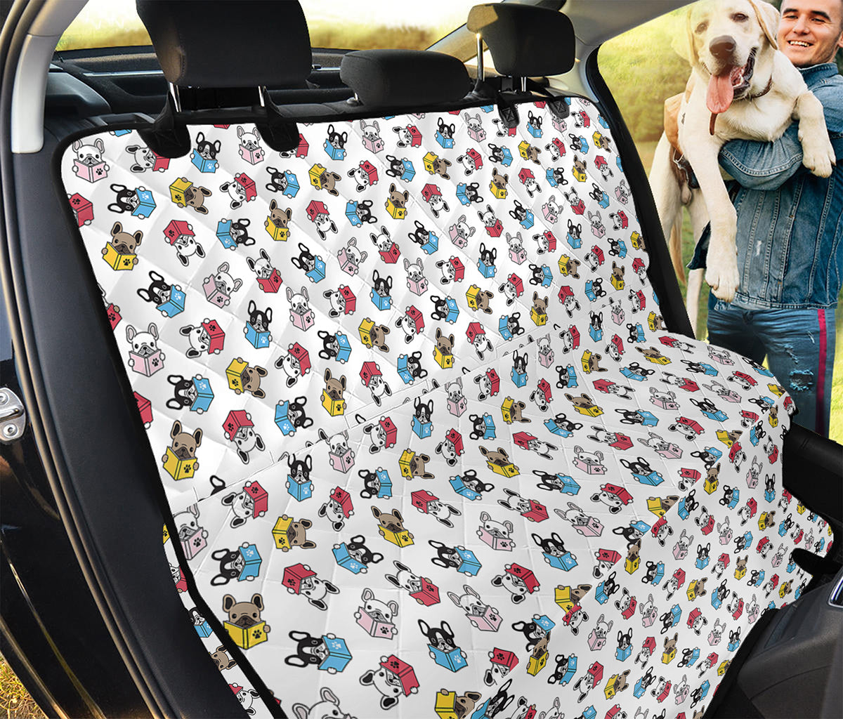 French Bulldog Reading Book Print Pet Car Back Seat Cover