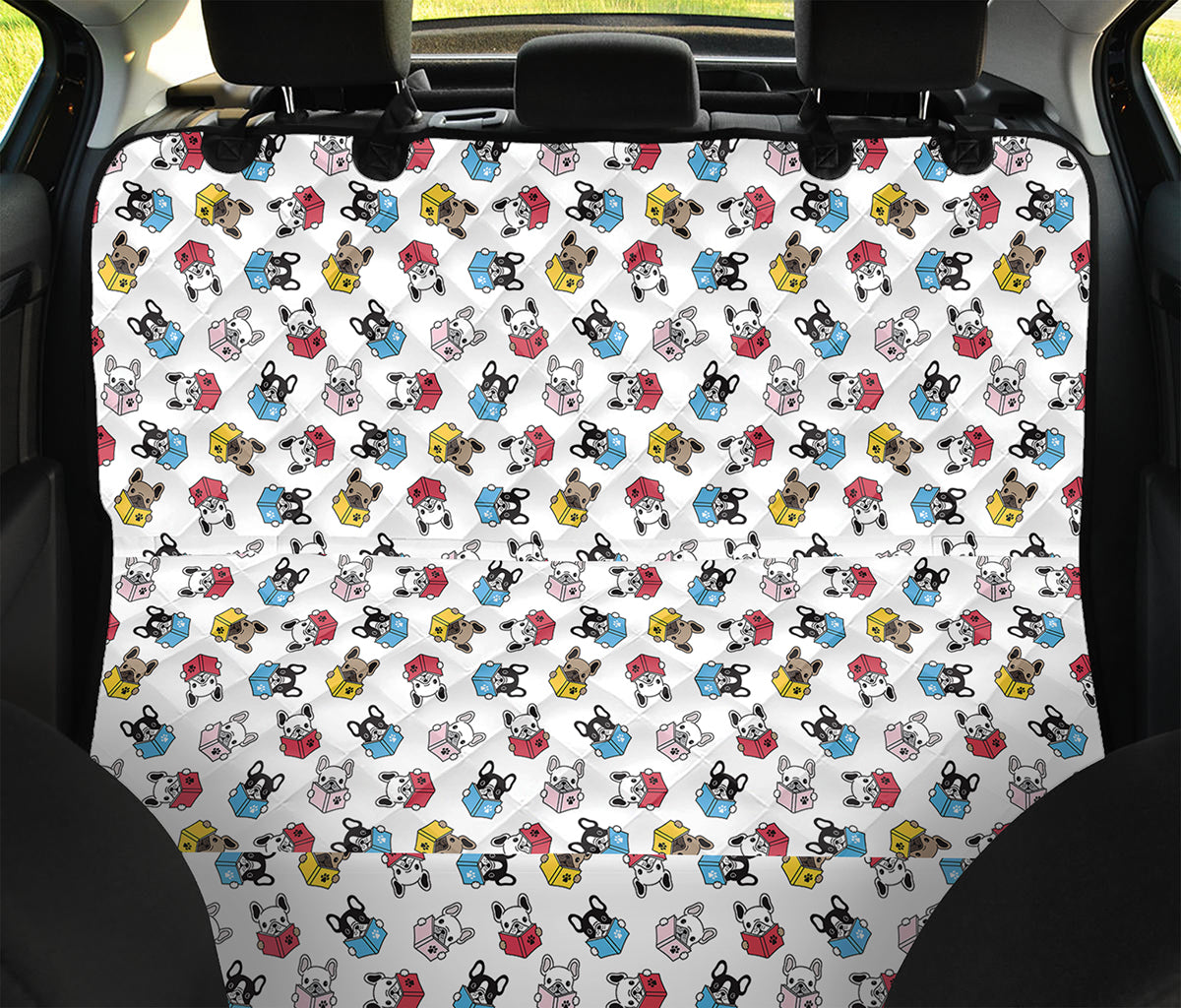 French Bulldog Reading Book Print Pet Car Back Seat Cover