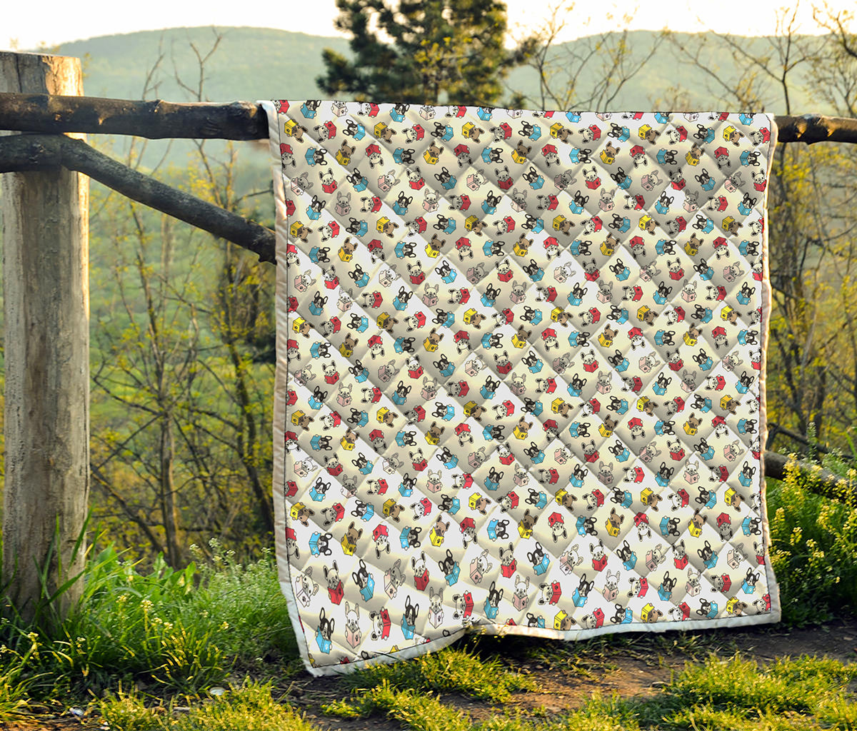 French Bulldog Reading Book Print Quilt