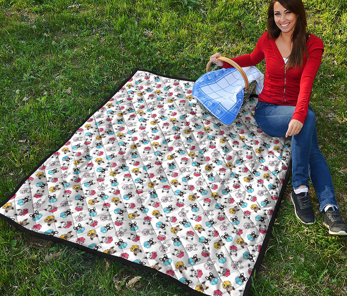 French Bulldog Reading Book Print Quilt