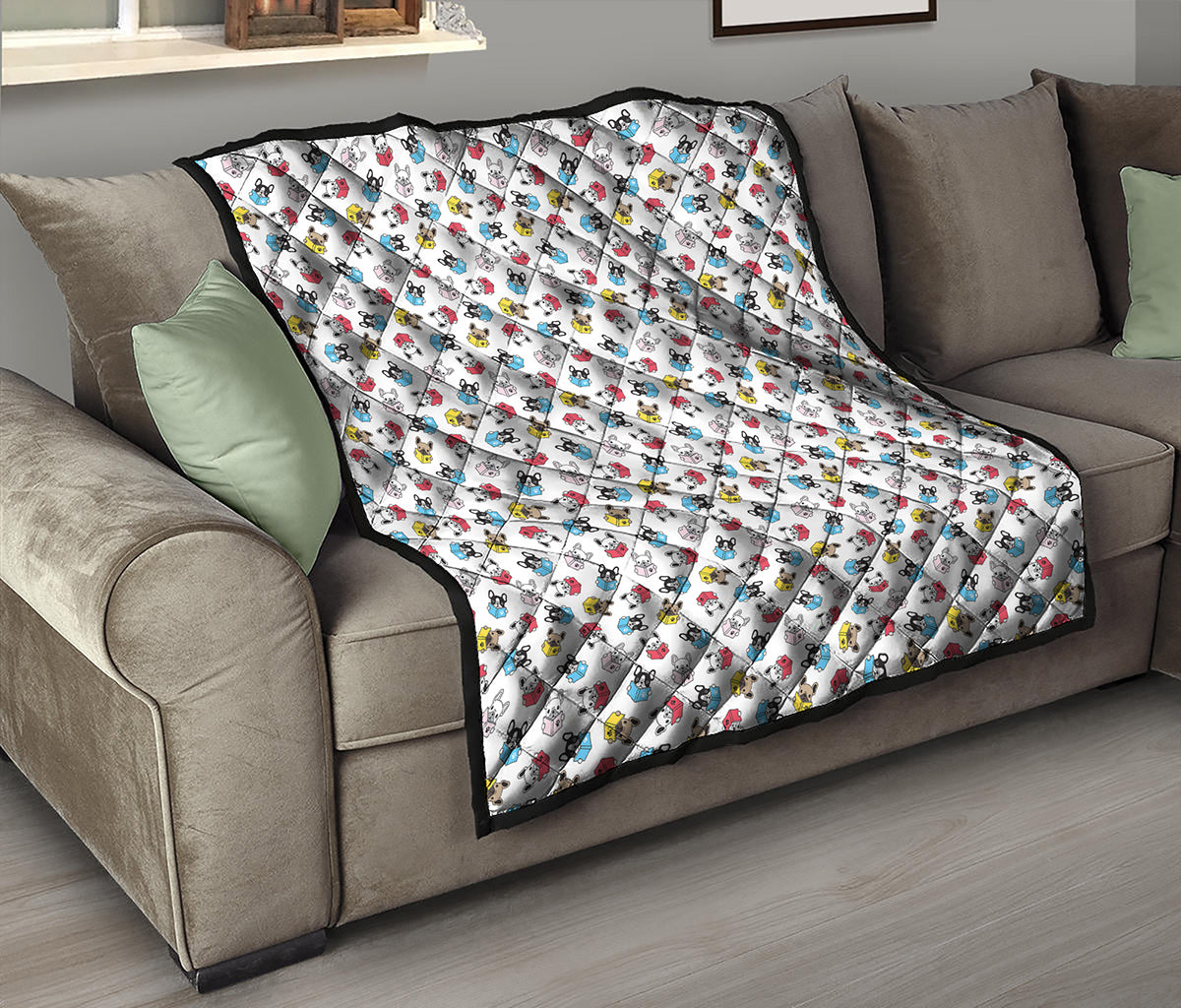 French Bulldog Reading Book Print Quilt