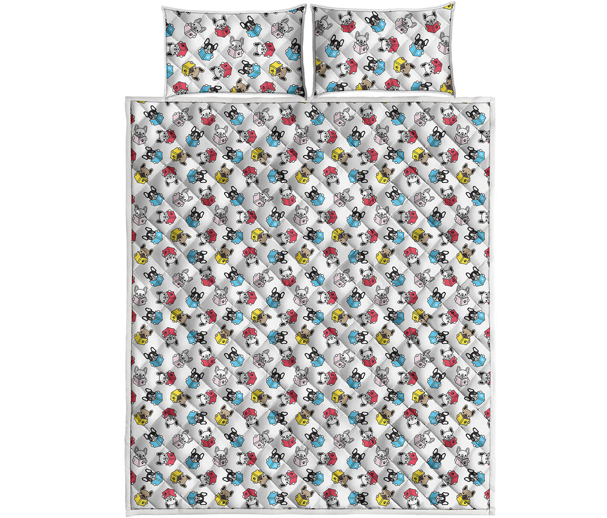 French Bulldog Reading Book Print Quilt Bed Set