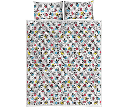 French Bulldog Reading Book Print Quilt Bed Set