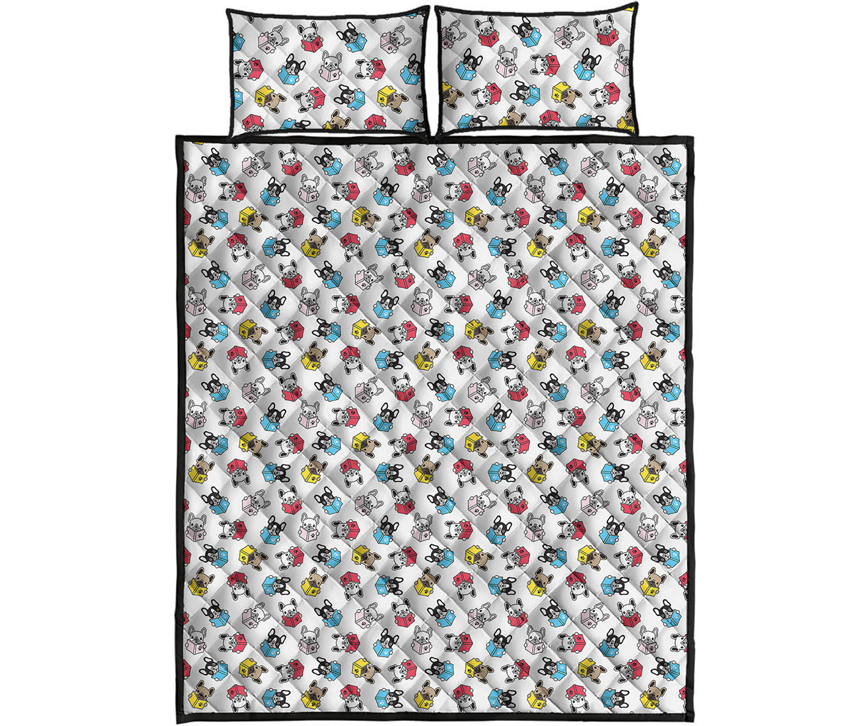 French Bulldog Reading Book Print Quilt Bed Set