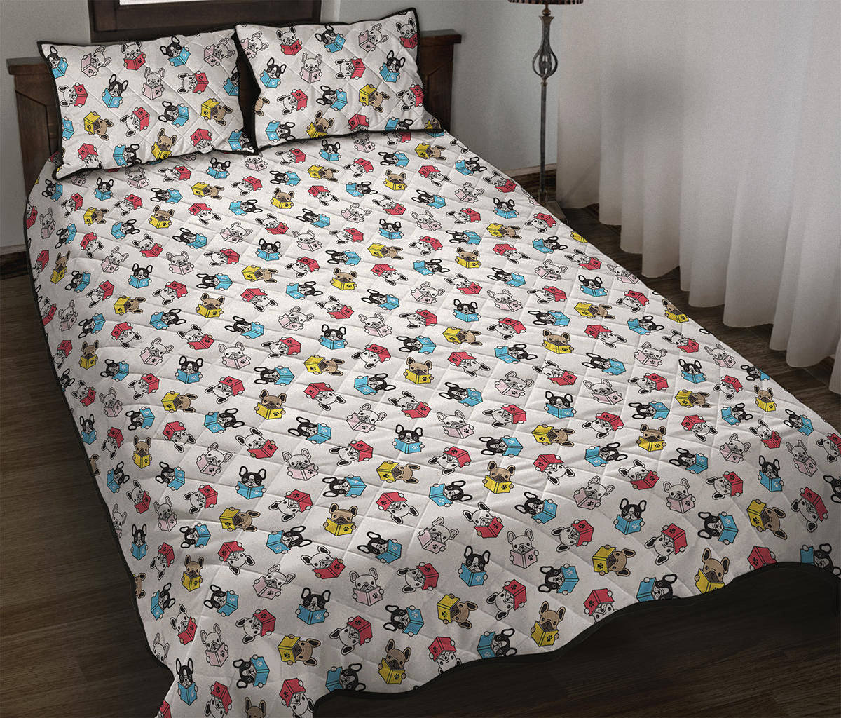 French Bulldog Reading Book Print Quilt Bed Set