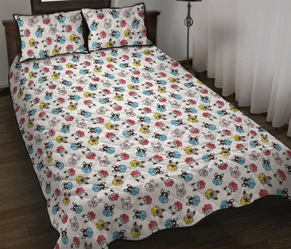French Bulldog Reading Book Print Quilt Bed Set