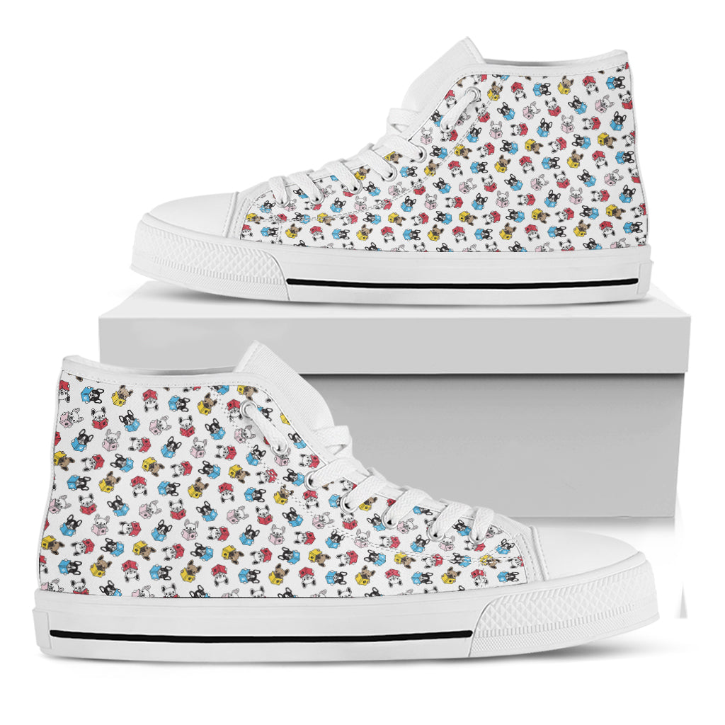 French Bulldog Reading Book Print White High Top Shoes