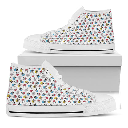 French Bulldog Reading Book Print White High Top Shoes