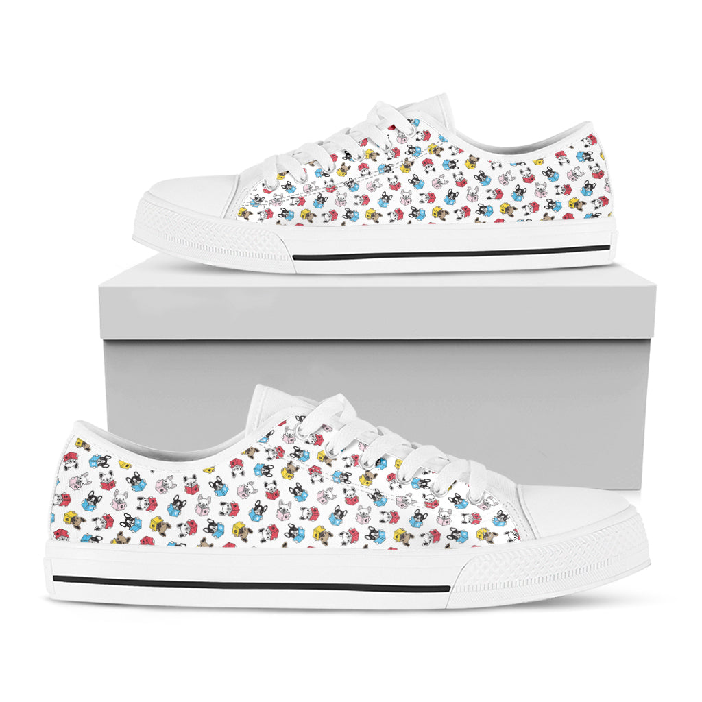 French Bulldog Reading Book Print White Low Top Shoes