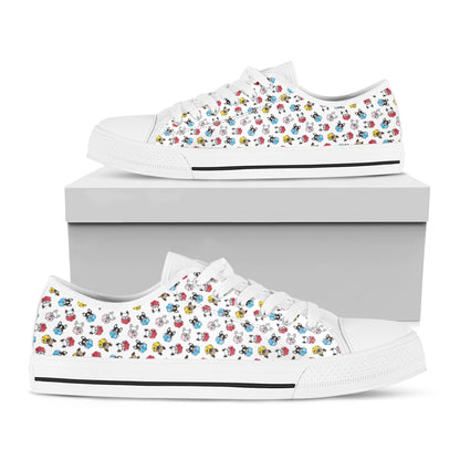 French Bulldog Reading Book Print White Low Top Shoes