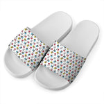 French Bulldog Reading Book Print White Slide Sandals